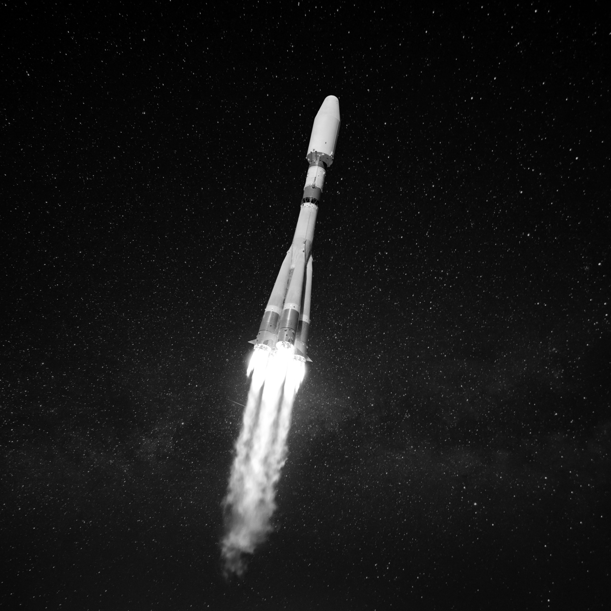 Eine Rakete die nach oben - Weltall - fliegt