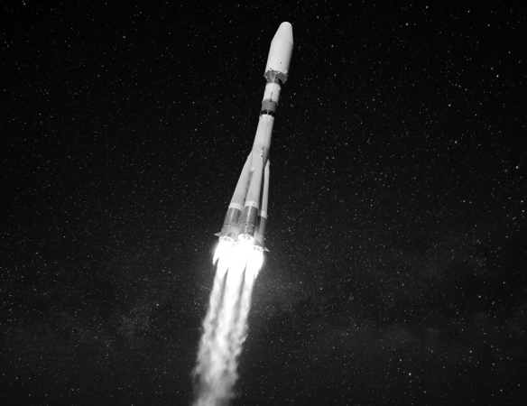 Eine Rakete die nach oben - Weltall - fliegt